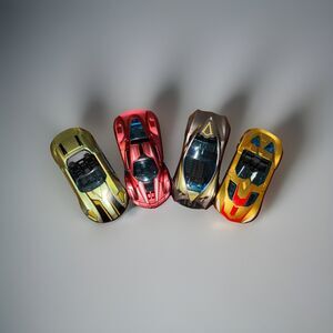Lot Of 4 Small Plastic Multicolor Toy Cars 1:64 Green Gold Pink Silver